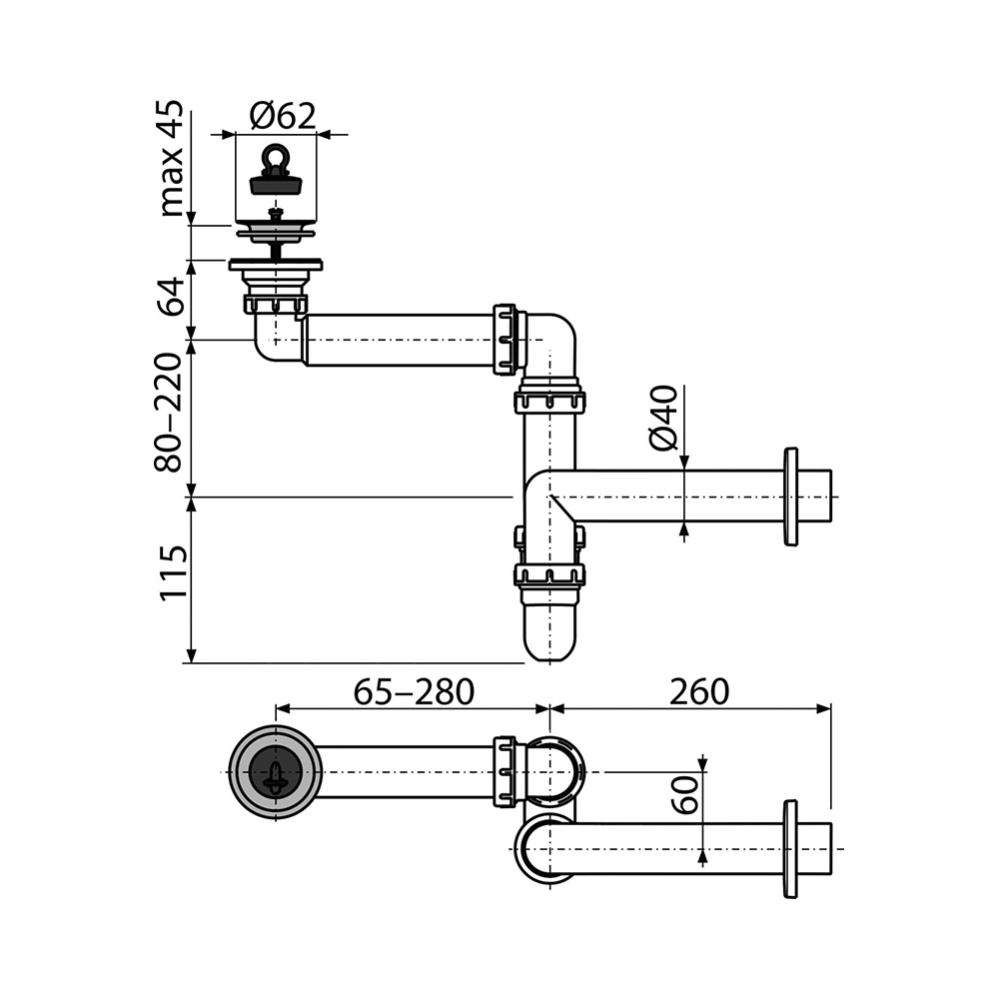 Alcaplast Cифон для умывальника экономящий пространство Ø63, цвет белый A413