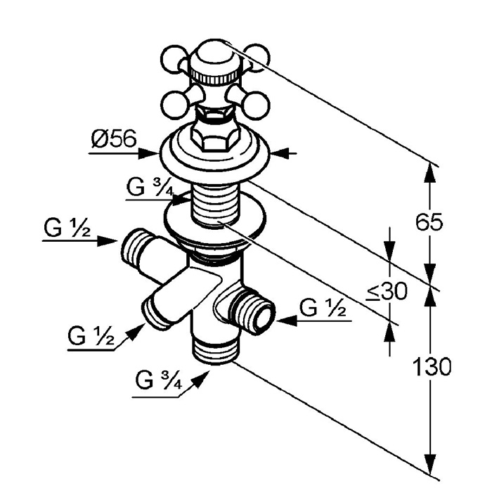 Kludi 1926 Боковой вентиль для ванны, цвет: хром 518170520