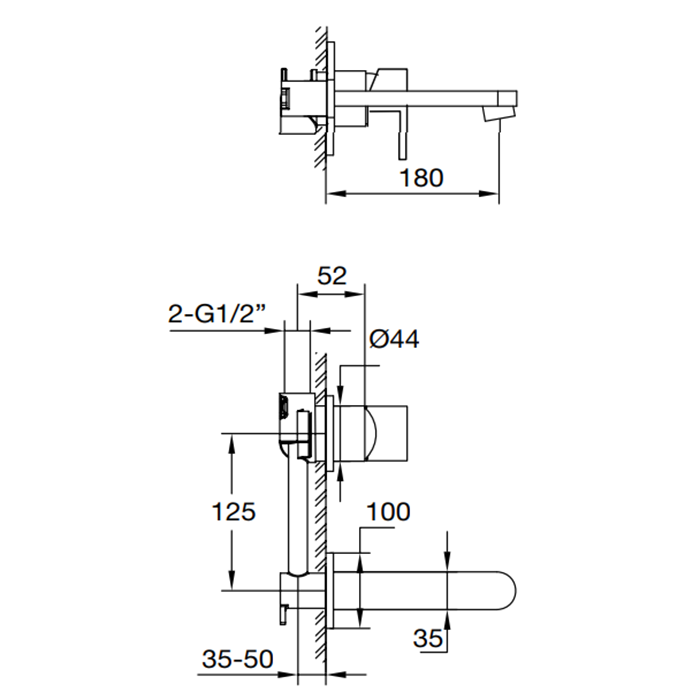 Maier Chik Смеситель для раковины, встраиваемый, настенный, цвет: хром 68 302CR