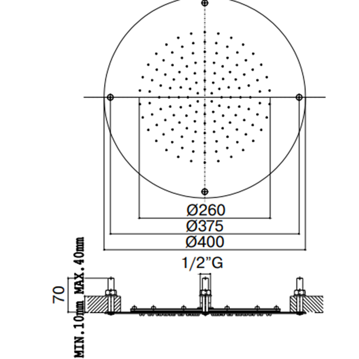 Maier Hydrotherapy Верхний душ Ø40 см, потолочный, цвет: хром 80 D400CR