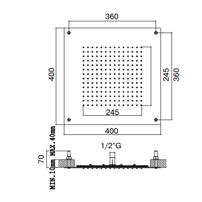 Maier Hydrotherapy Верхний душ 40х40 см, потолочный, цвет: хром 80 K400CR