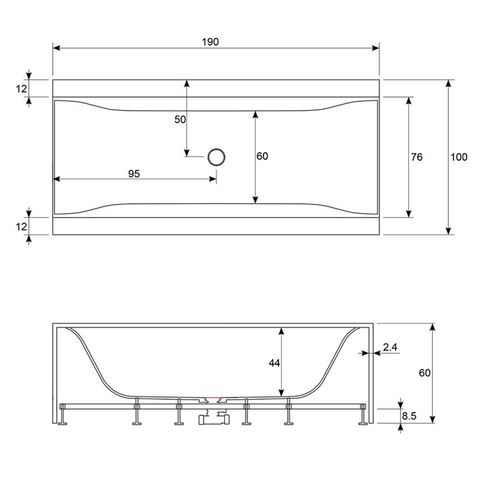 Hafro Sensual Ванна 190x100 см, панель, рама, сифон, цвет: белый 2SNG6N2