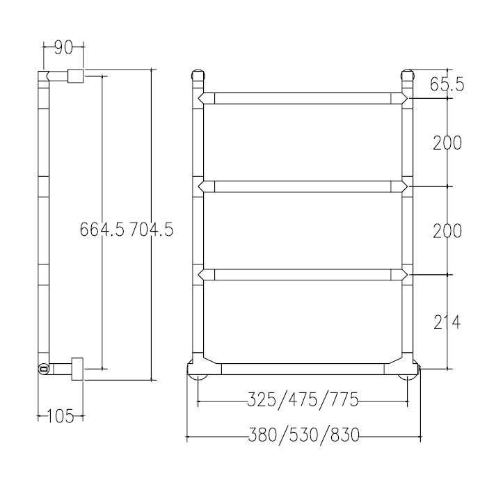 Margaroli Sereno 572 Полотенцесушитель электрический 53х70h (int 47,5) выкл справа, цвет: matt black 5724754MBB