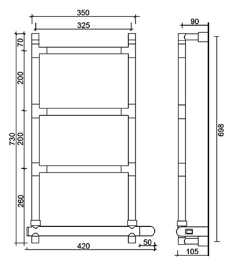 Margaroli Sereno 582 Полотенцесушитель электрический 42х73h (32,5), выкл. справа, цвет: matt white 5823204MWHNB