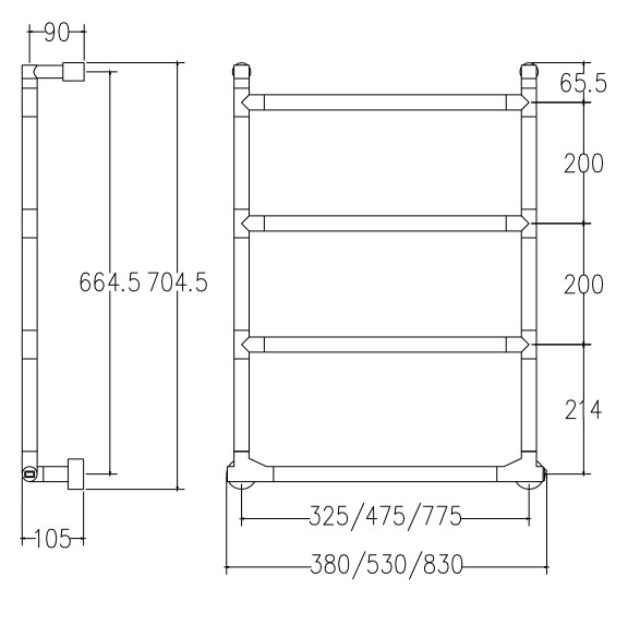 Margaroli Sereno 572 Полотенцесушитель электрический 53х70h (int 47,5) выкл справа, цвет: old copper 5724754OCB