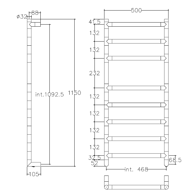 Margaroli Sereno 5-584/8 Полотенцесушитель электрический 50х115h (46,8), выкл. справа, цвет: chrome	 55844708CRNB