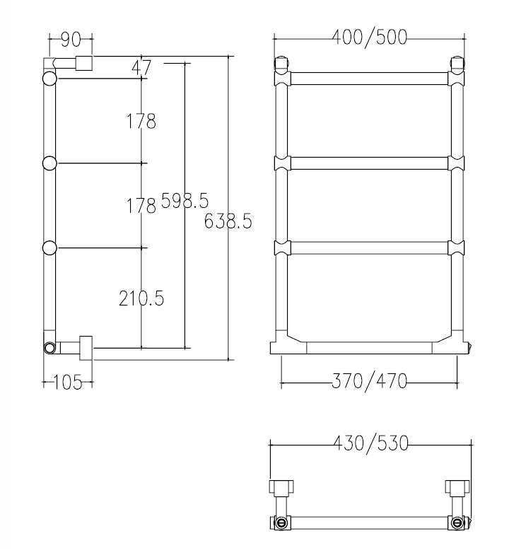 Margaroli Sole 512 Полотенцесушитель электрический 43х64h (int 37), правое, цвет: brushed nickel 5123704BNB