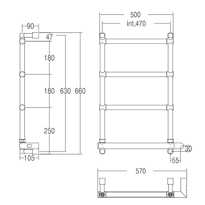 Margaroli Sole 542 Полотенцесушитель электрический 57х66h (47), выкл. справа, цвет: brushed gold 5424704BNNG