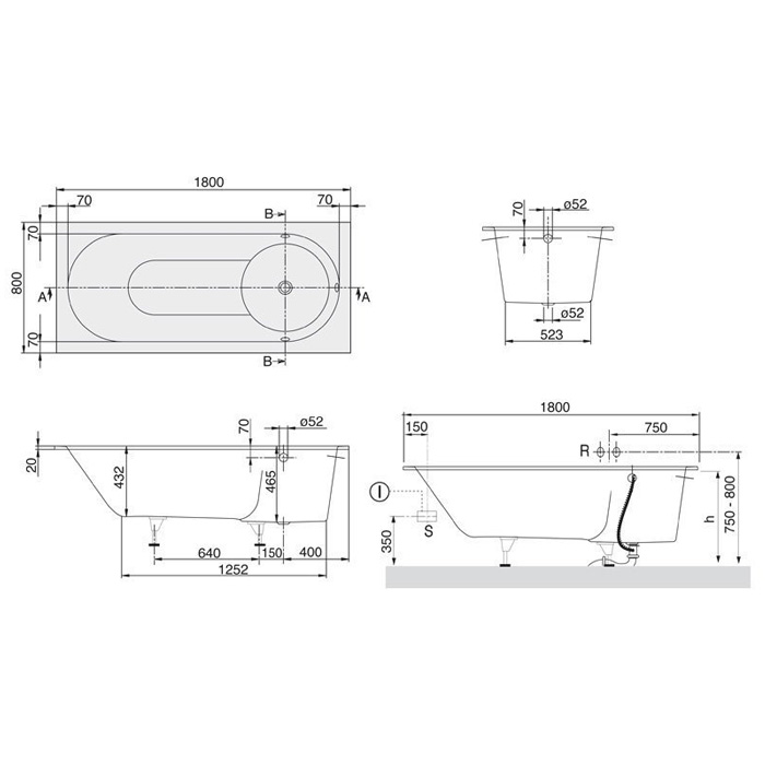 Villeroy & Boch Libra Ванна встраиваемая, 160х70х45 см, прямоугольная, цвет: белый UBQ167LIB2V01