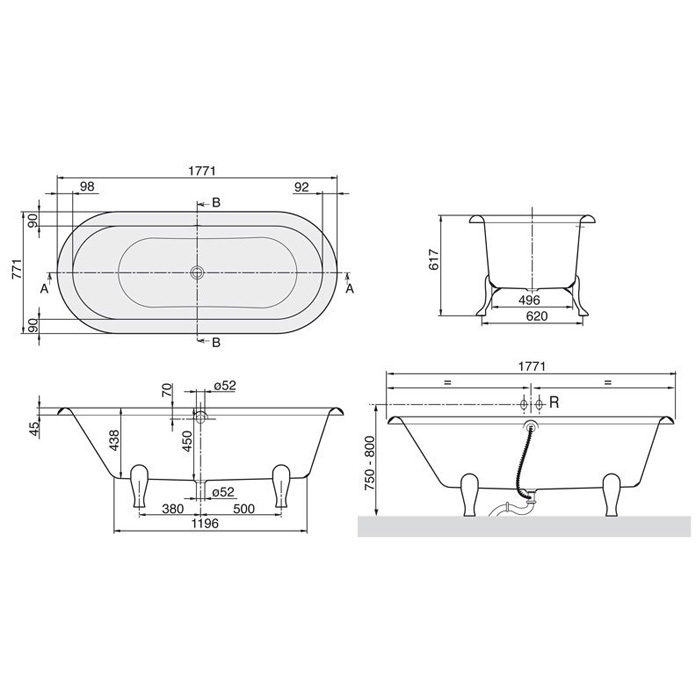 Villeroy & Boch Hommage Ванна отдельностоящая 177х77х45 см, цвет: белый UBQ180HOM700V01