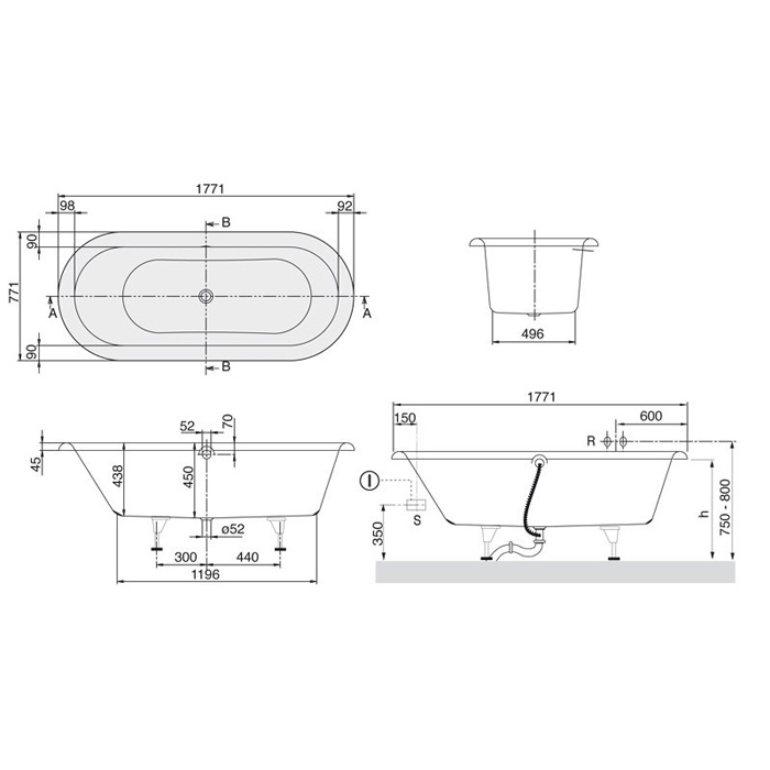 Villeroy & Boch Nexus Ванна встраиваемая, 171х77х45 см, овальная, цвет: белый UBQ180NEU7V01