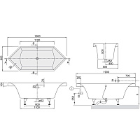 Villeroy & Boch Squaro Ванна встраиваемая, 190х80х50 см, шестиугольная, цвет: белый UBQ190SQR6V01