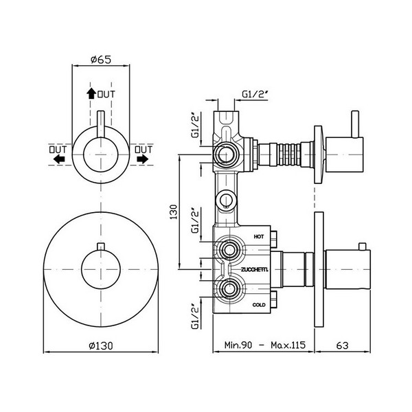 Zucchetti Внутренняя часть встраиваемого смесителя для душа R97815