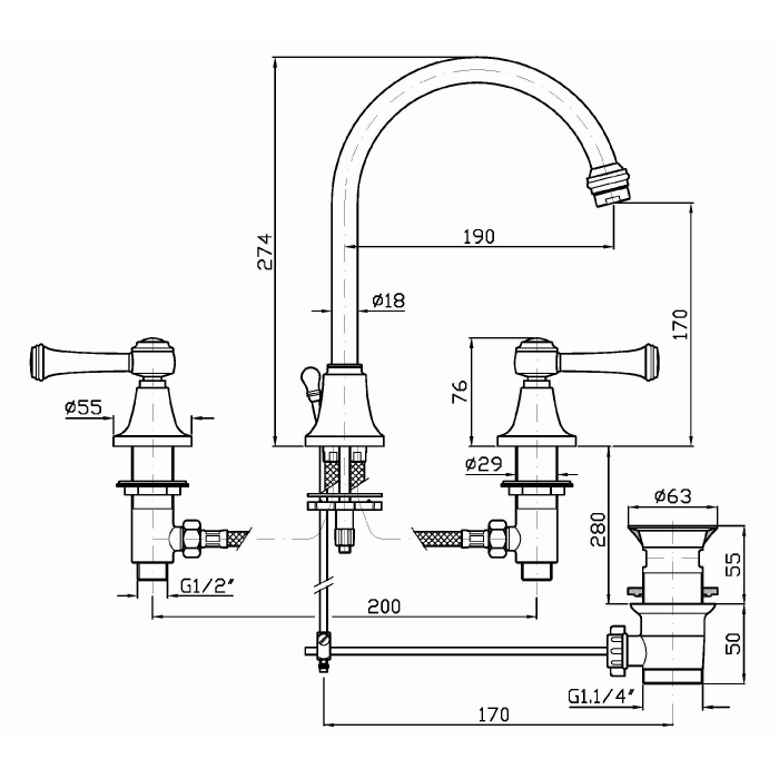 Zucchetti Agora Classic Cмеситель для раковины на 3 отв., цвет: хром ZAL406
