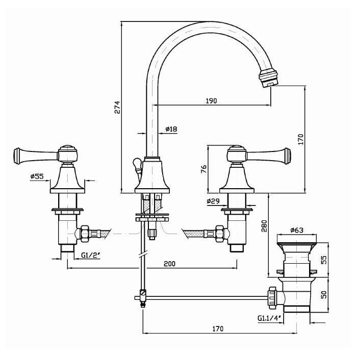 Zucchetti Agora Classic Cмеситель для раковины, на 3 отв., цвет: хром ZAM406