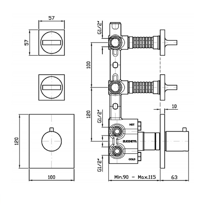Zucchetti Aguablu Смеситель для душа встроенный, термостат, цвет: хром ZA5660