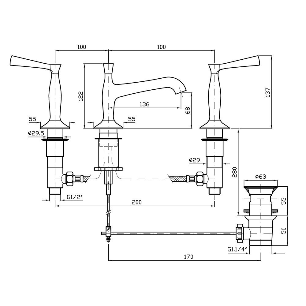 Zucchetti Bellagio Смеситель для раковины на 3 отв., цвет: хром ZB2425