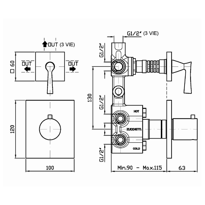 Zucchetti Bellagio Смеситель для душа встроенный, термостатический, цвет: хром ZB2646