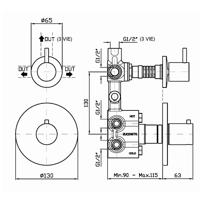 Zucchetti Closer Смеситель для душа встроенный, термостатический, цвет: хром ZP1646