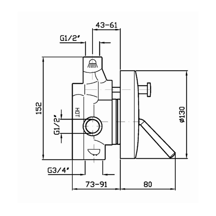 Zucchetti IsyStick Смеситель для ванны и душа встроенный, однорыч., с дивертором, цвет: хром ZP1605