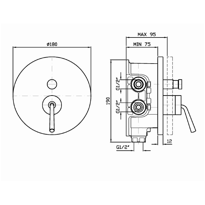 Zucchetti IsyStick Смеситель для ванны и душа встроенный, однорыч., с дивертором, цвет: хром ZP1096