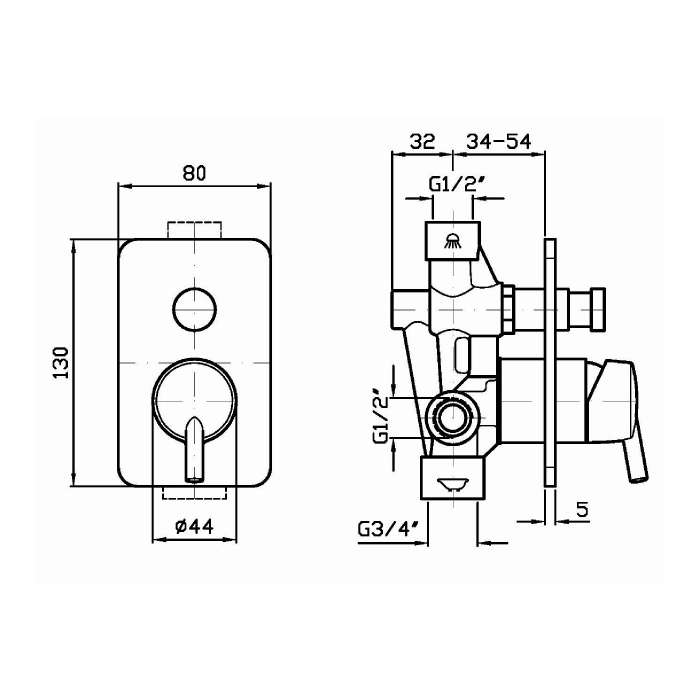 Zucchetti Simply Beautiful Смеситель для ванны и душа встроенный, цвет: хром ZSB121