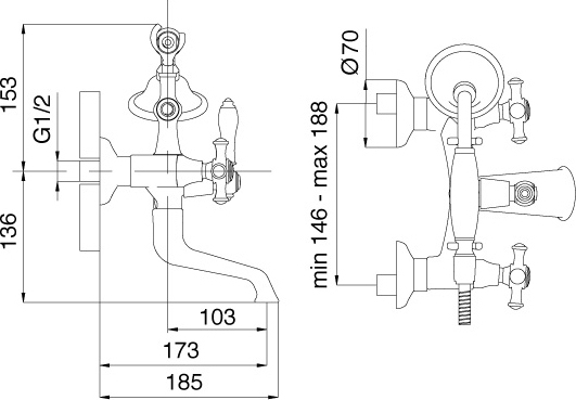 Смеситель Treemme Old Italy  для ванны с душем 4400.UU