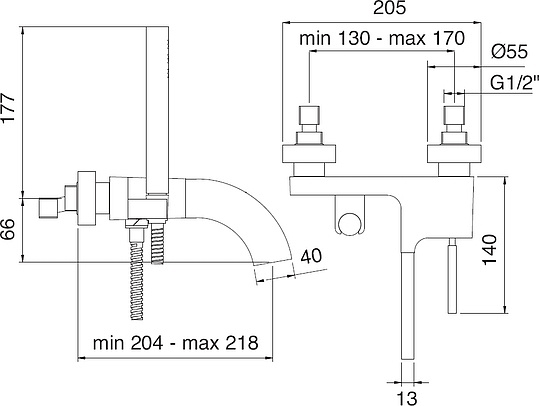 Смеситель Treemme Cut  для ванны с душем 3300.BC.OLD