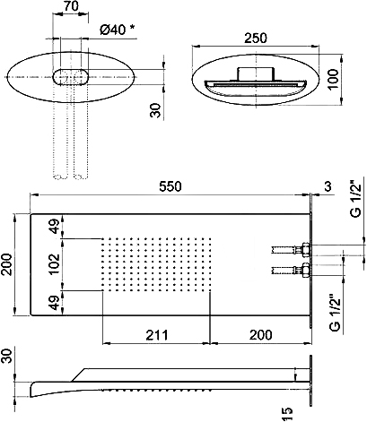 Webert Aria Верхний душ 55х20хh10 см, цвет: хром AC0741845