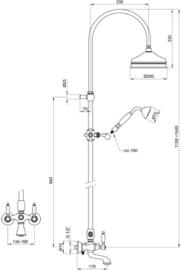 Webert Dorian Душевая стойка с верхним душем 43х20х115,5h см, цвет: хром DO721208015