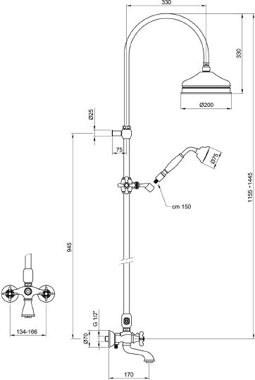 Webert Ottocento Душевая стойка 50,5х22хh154 см, цвет: золото OT721208010