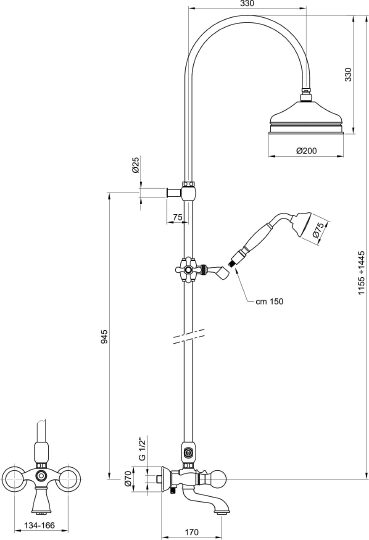 Webert Karenina Душевая стойка с верхним душем 50,5х22х154h см, цвет: золото KA721208010