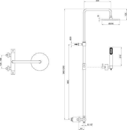 Webert Elio Душевая стойка с верхним душем 40х35х125h см, цвет: хром EL980507015PVC