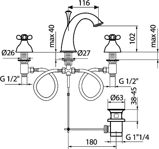 Webert Ottocento Смеситель для раковины, цвет: бронза OT750101065