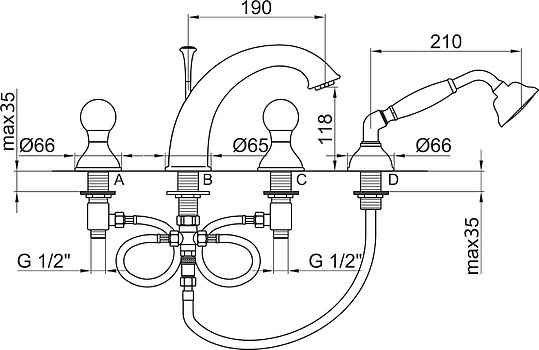 Webert Karenina Смеситель на борт ванны, цвет: золото KA730101010