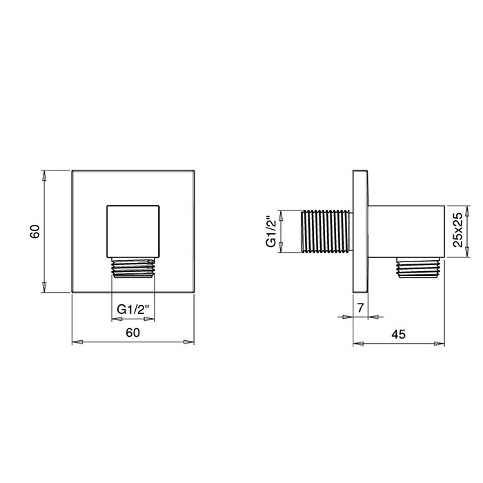 Almar Square Шланговое подключение для лейки с держателем, цвет: chrome E095001.CR