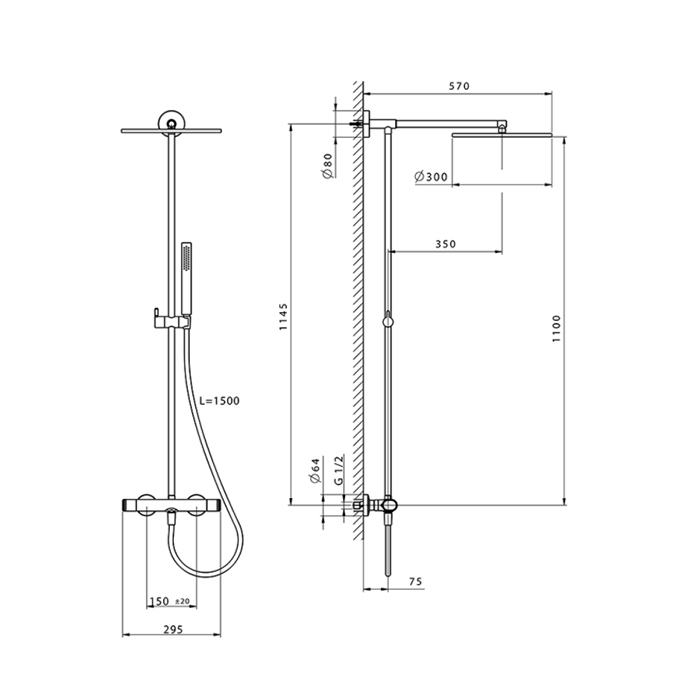 Cisal LineaViva Душевая стойка с термостатическим смесителем, цвет: chrome LVC7803021