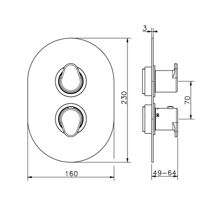Cisal LineaViva Смеситель термостатический для душа встраиваемый на 2 потребителя, цвет: night black LV01810040