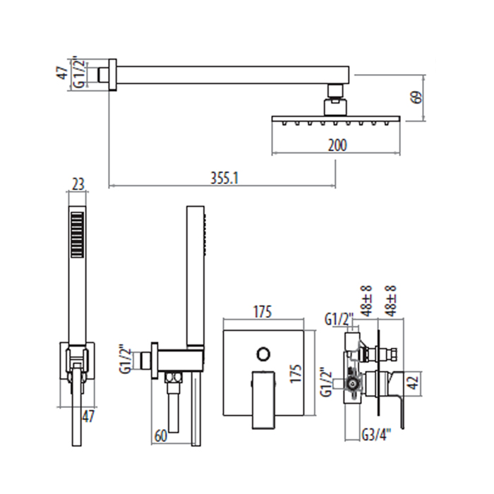 Gattoni Programma Doccia Набор для душа, цвет: хром KTQ01/PDC0