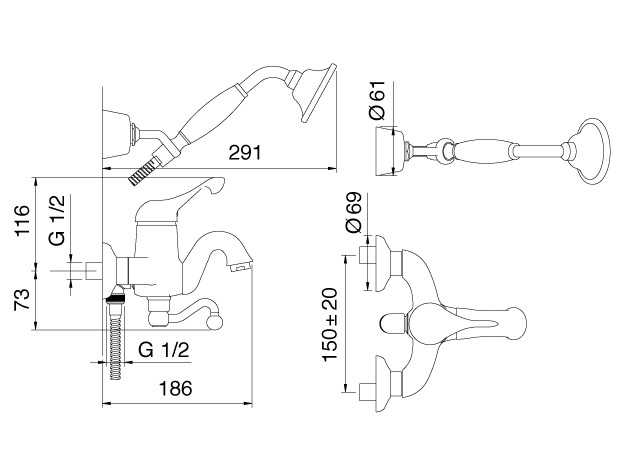 Treemme Piccadilly Смеситель для ванны, цвет: золото 2100DD