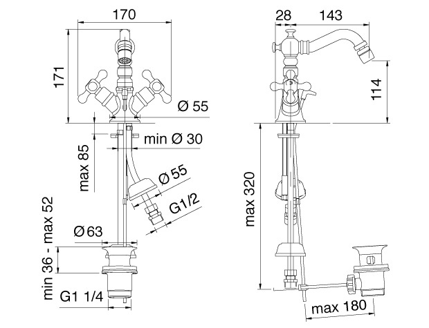 Treemme Romantica Смеситель для биде, цвет: бронза/керамика 3629UUPV
