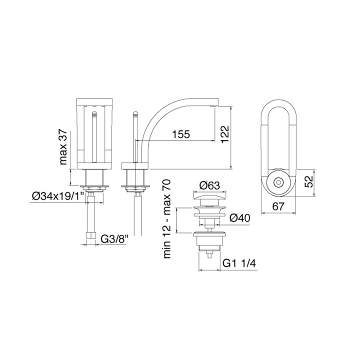 Treemme Philo Смеситель для раковины, цвет: черный/хром 7010NC
