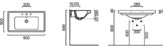 GSI Classic Раковина подвесная 90x50 см, 1 отверстие, с переливом, без д/к, цвет: белый глянцевый 8788111