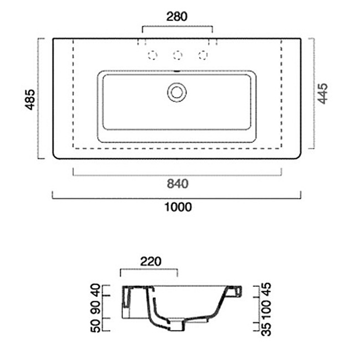 Catalano Comfort Раковина подвесная 100x48x18h см, 1 отв, с переливом, Cataglaze, цвет: белый глянц. 1100LI00