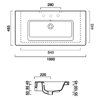 Catalano Comfort Раковина подвесная 100x48x18h см, 1 отв, с переливом, Cataglaze, цвет: белый глянц. 1100LI00