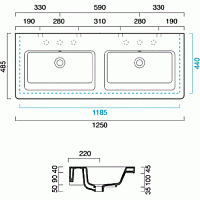 Catalano Comfort Раковина подвесная 125x48x18h см, с переливом, покр. Cataglaze, цвет: белый глянц. 1125LI00