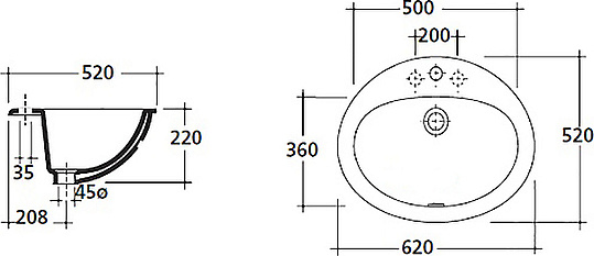 Galassia Eloise Раковина встраиваемая сверху 62х52 см, с переливом, цвет: белый глянцевый 6001