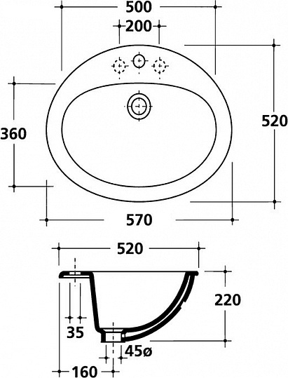 Galassia Eloise Раковина встраиваемая сверху 57х48 см, с переливом, цвет: белый глянцевый 6000
