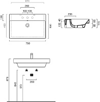 Catalano Comfort Раковина подвесная 75x50x17h см, с переливом, покр. Cataglaze, цвет: белый глянц. 0120750001
