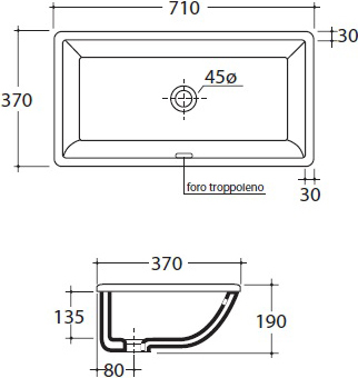 Galassia M2 Раковина встраиваемая снизу 71х37 см, с переливом, цвет: белый глянцевый 2036